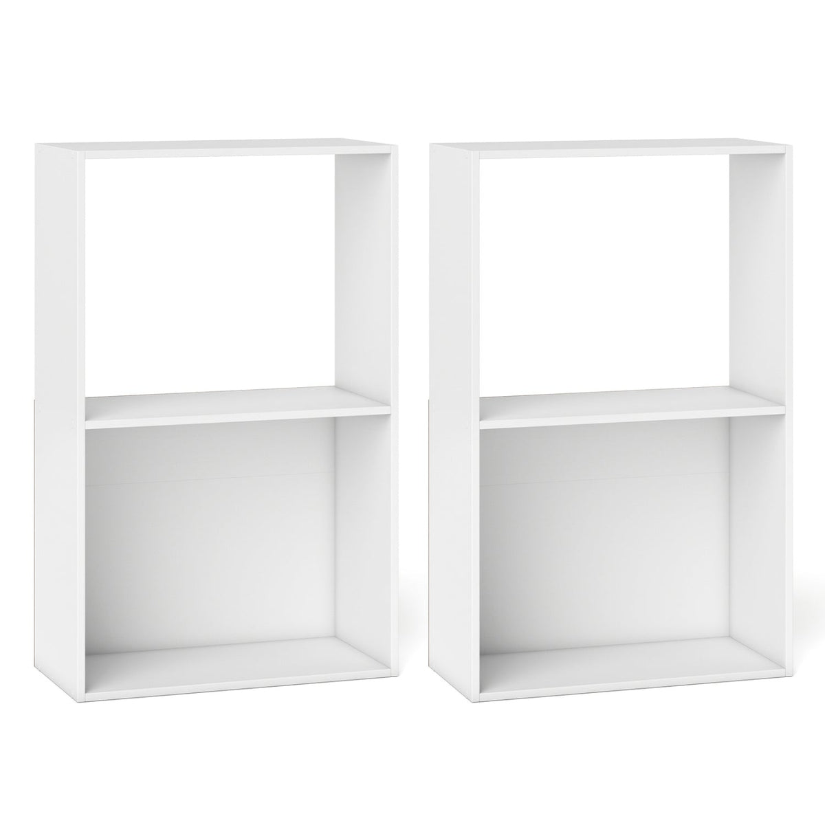 Set of 2 3-Tier Bookshelf with Open Storage Compartment and Freestanding Display Shelf-White