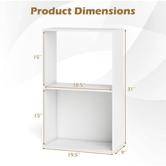 Set of 2 3-Tier Bookshelf with Open Storage Compartment and Freestanding Display Shelf-White