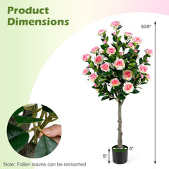 Set of 2 Artificial Camellia Tree with 27 Blossoms in Cement Pot for Home