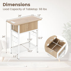 Set of 2 End Table with Charging Station and Hidden Compartment-Natural