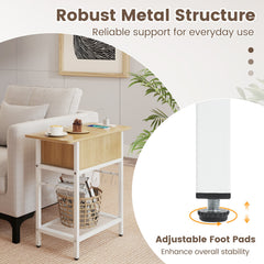 Set of 2 End Table with Charging Station and Hidden Compartment-Natural