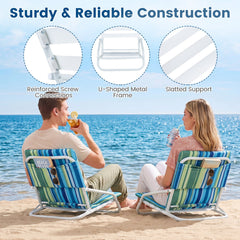Set of 2 Folding Beach Chairs with Sponge Padded Seat for Camping-Color