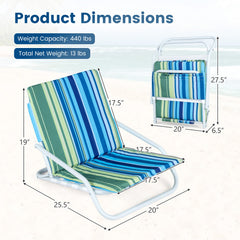 Set of 2 Folding Beach Chairs with Sponge Padded Seat for Camping-Color
