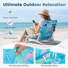 Set of 2 Folding Beach Chairs with Sponge Padded Seat for Camping-Navy