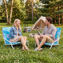 Set of 2 Folding Beach Chairs with Sponge Padded Seat for Camping-Navy