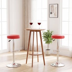 Set of 2 Backless Gas Lift Bar Stools in Red with Chrome Base, 25.5 to 33.5 Inch Seat