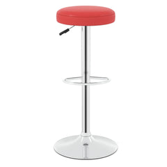 Set of 2 Backless Gas Lift Bar Stools in Red with Chrome Base, 25.5 to 33.5 Inch Seat