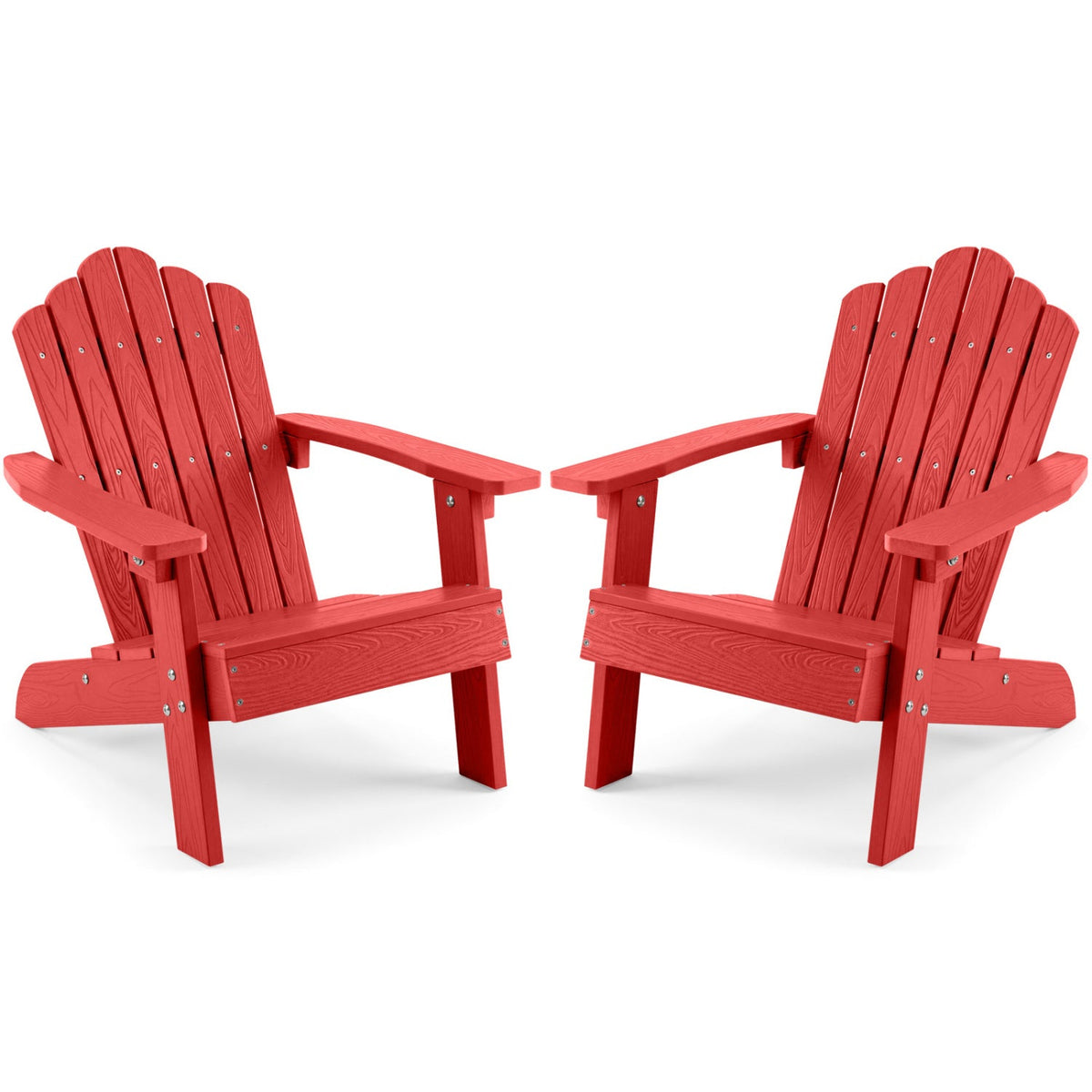 Set of 2 Kids Adirondack Chairs All-weather Outdoor Chairs for Children with Tilted High Backrest-Red