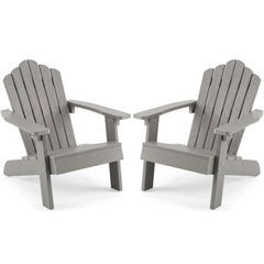 Set of 2 Kids Adirondack Chairs All-weather Outdoor Chairs for Children with Tilted High Backrest-Grey
