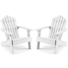 Set of 2 Kids Adirondack Chairs All-weather Outdoor Chairs for Children with Tilted High Backrest-White