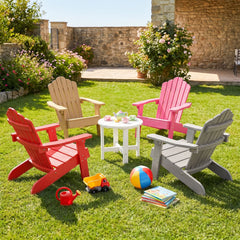 Set of 2 Kids Adirondack Chairs All-weather Outdoor Chairs for Children with Tilted High Backrest-Red