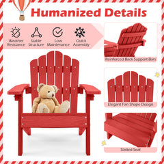 Set of 2 Kids Adirondack Chairs All-weather Outdoor Chairs for Children with Tilted High Backrest-Red