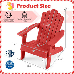 Set of 2 Kids Adirondack Chairs All-weather Outdoor Chairs for Children with Tilted High Backrest-Red