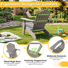 Set of 2 Kids Adirondack Chairs All-weather Outdoor Chairs for Children with Tilted High Backrest-Grey