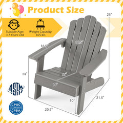 Set of 2 Kids Adirondack Chairs All-weather Outdoor Chairs for Children with Tilted High Backrest-Grey