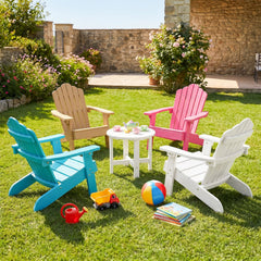 Set of 2 Kids Adirondack Chairs All-weather Outdoor Chairs for Children with Tilted High Backrest-White