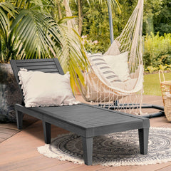 Set of 2 Slatted PP Chaise Loungers with 5 Position Backrests, Black