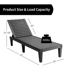 Set of 2 Slatted PP Chaise Loungers with 5 Position Backrests, Black