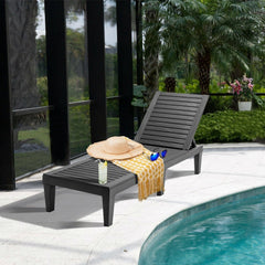 Set of 2 Slatted PP Chaise Loungers with 5 Position Backrests, Black