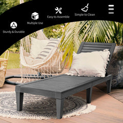 Set of 2 Slatted PP Chaise Loungers with 5 Position Backrests, Black