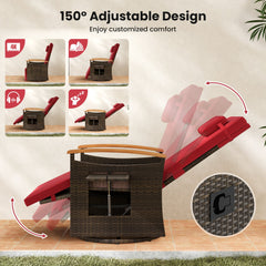 Set of 2 Wicker Swivel Recliners with Arm Tables and 400 lb Capacity, Red