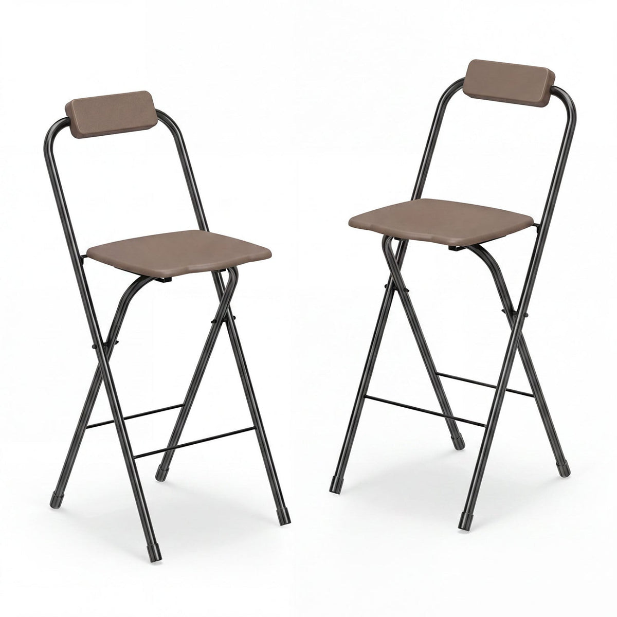 Set of 2 Portable Bar Height Stools with Ergonomic Seat and Comfortable Footrest-Brown