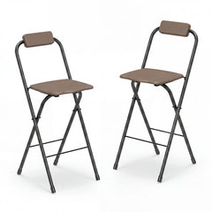 Set of 2 Portable Bar Height Stools with Ergonomic Seat and Comfortable Footrest-Brown