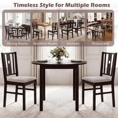 Set of 2 Slat Back Kitchen Chairs with Padded Fabric Seat, Coffee Rubber Wood
