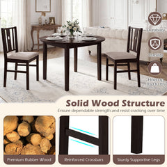 Set of 2 Slat Back Kitchen Chairs with Padded Fabric Seat, Coffee Rubber Wood