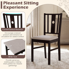 Set of 2 Slat Back Kitchen Chairs with Padded Fabric Seat, Coffee Rubber Wood