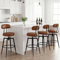 Set of 2 Swivel Bar Stools with Floating Curved Backs in Brown, 30 Inch Seat Height