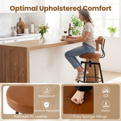Set of 2 Swivel Bar Stools with Floating Curved Backs in Brown, 30 Inch Seat Height