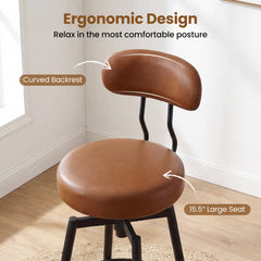 Set of 2 Swivel Bar Stools with Floating Curved Backs in Brown, 30 Inch Seat Height