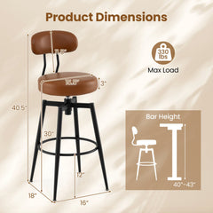 Set of 2 Swivel Bar Stools with Floating Curved Backs in Brown, 30 Inch Seat Height