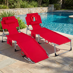 Set of 2 Folding Tanning Chairs with Wipe Clean Fabric, Red