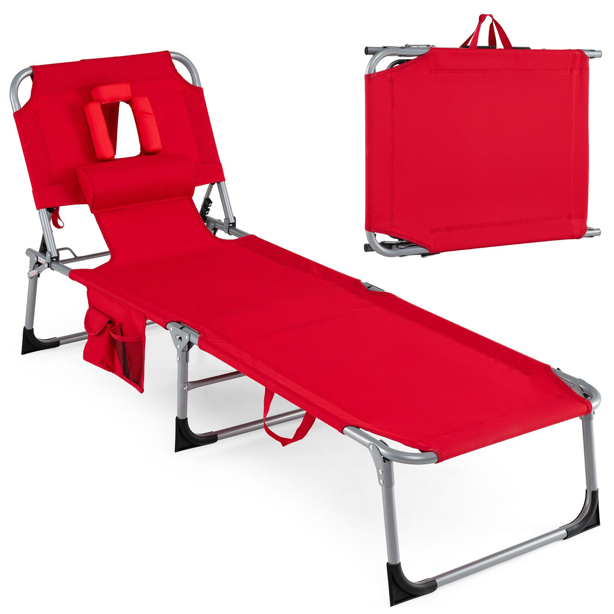 Set of 2 Folding Tanning Chairs with Wipe Clean Fabric, Red