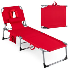 Set of 2 Folding Tanning Chairs with Wipe Clean Fabric, Red