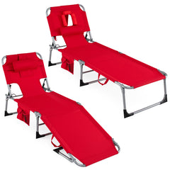 Set of 2 Folding Tanning Chairs with Wipe Clean Fabric, Red