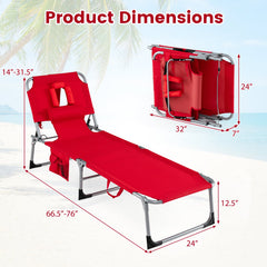 Set of 2 Folding Tanning Chairs with Wipe Clean Fabric, Red