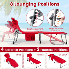 Set of 2 Folding Tanning Chairs with Wipe Clean Fabric, Red