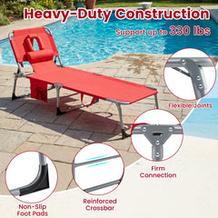 Set of 2 Folding Tanning Chairs with Wipe Clean Fabric, Red