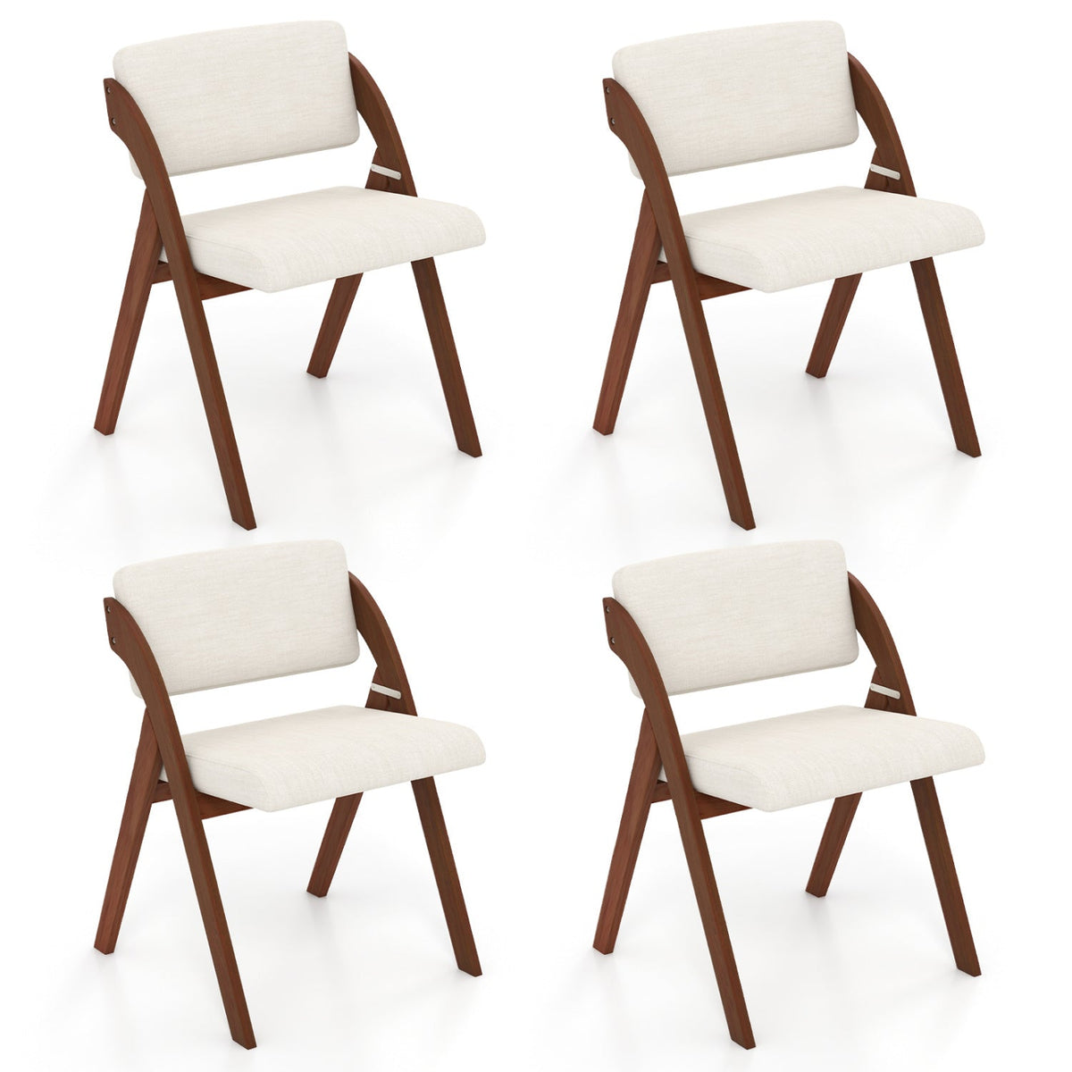 Set of 4 Folding Dining Chairs with Padded Back and Seat, Walnut Rubber Wood