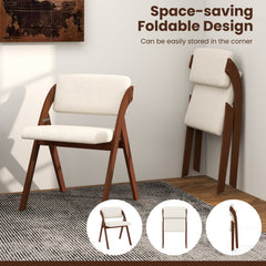 Set of 4 Folding Dining Chairs with Padded Back and Seat, Walnut Rubber Wood