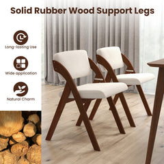 Set of 4 Folding Dining Chairs with Padded Back and Seat, Walnut Rubber Wood