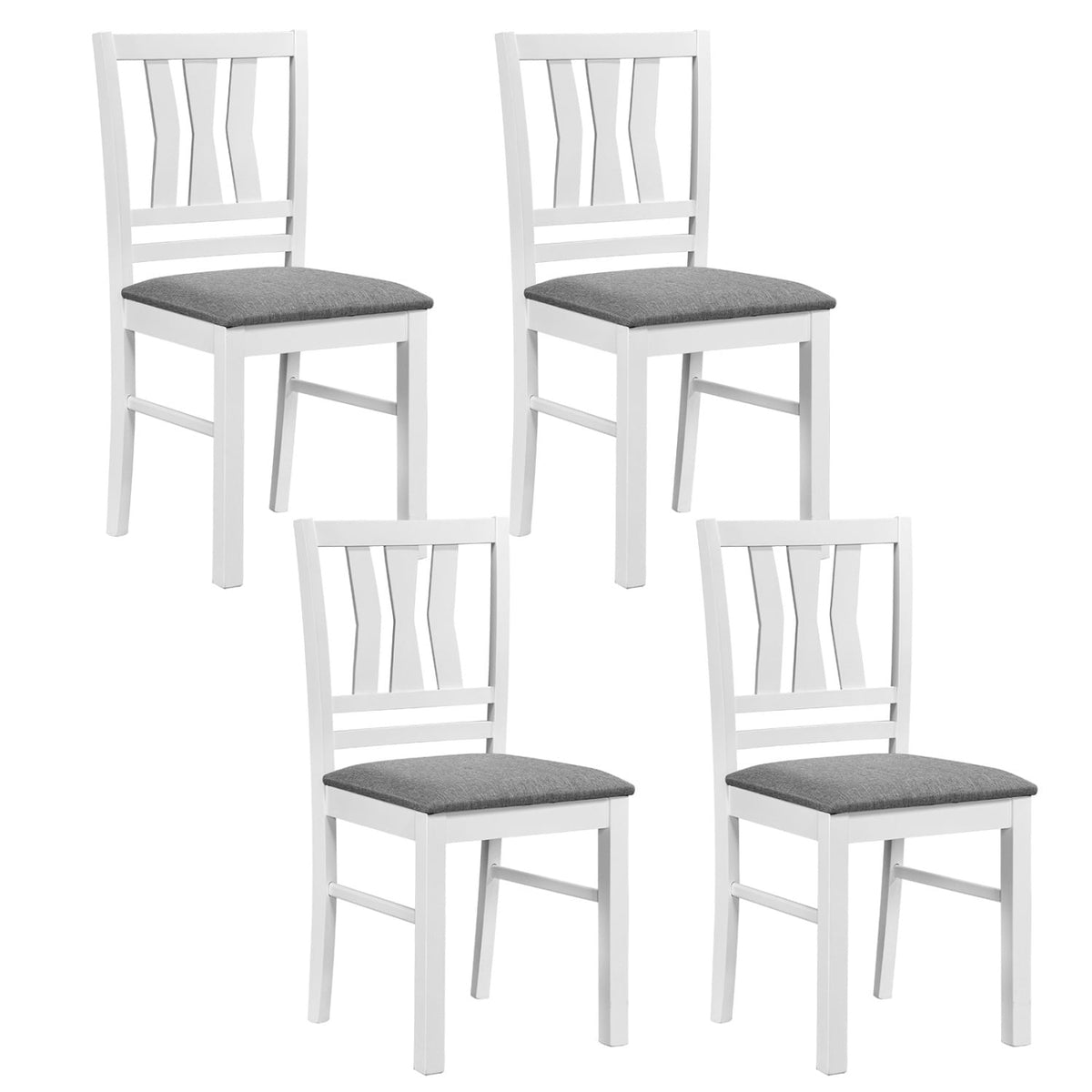 Set of 4 White Dining Chairs with Split Splat Back and Grey Linen Style Seat