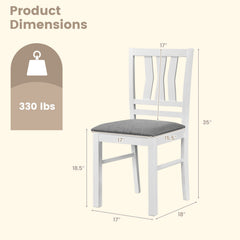 Set of 4 White Dining Chairs with Split Splat Back and Grey Linen Style Seat