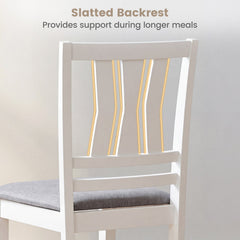 Set of 4 White Dining Chairs with Split Splat Back and Grey Linen Style Seat