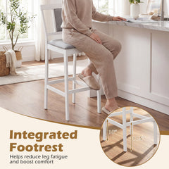 Set of 4 Bar Height Stools in White with Linen Seats and Tilted Backs, 29.5 Inch