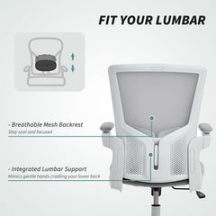 Ergonomic Office Chair, Swivel Desk Chair with Adjustable Lumbar Support, Headrest and Height, Flip-up Armrests, Beige