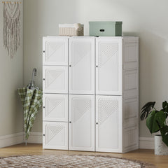 Portable Wardrobe, Foldable Plastic Closet with 8 Compartments, 2 Hanging Rods and Magnetic Clear Doors, Brown